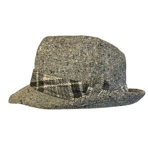 Vintage Gray Tweed Fedora Hat Size 7 W/ Plaid Band & Paisley Lining